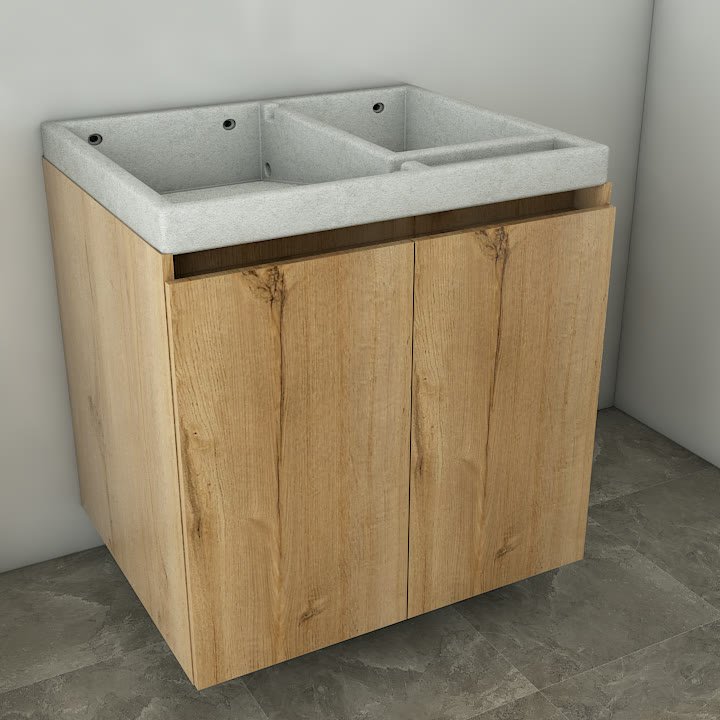 Mueble de lavadero en melamina tipo roble diseñado por JaimDecor